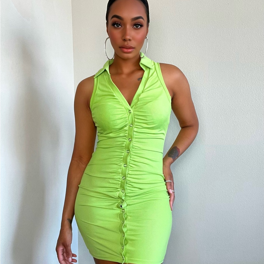 Lime Green Sleeveless Button-Down Dress